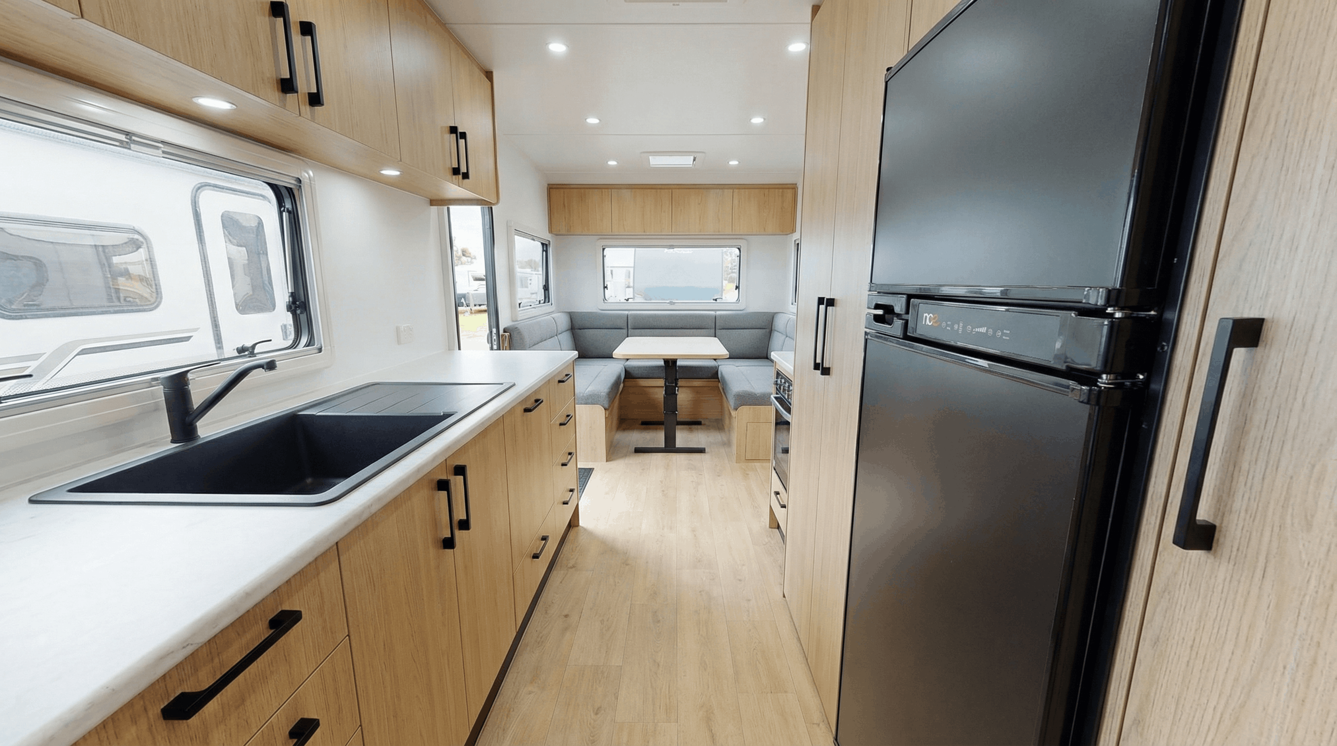 NCE 276L Compressor Fridge in modern caravan kitchen